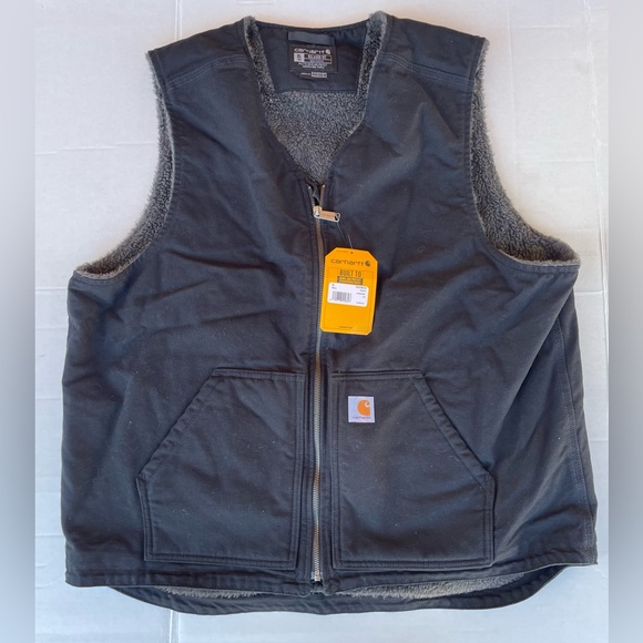 Carhartt Other - Carhartt Men's Relaxed Fit Washed Duck Sherpa Lined Black Vest Size XL Tall New